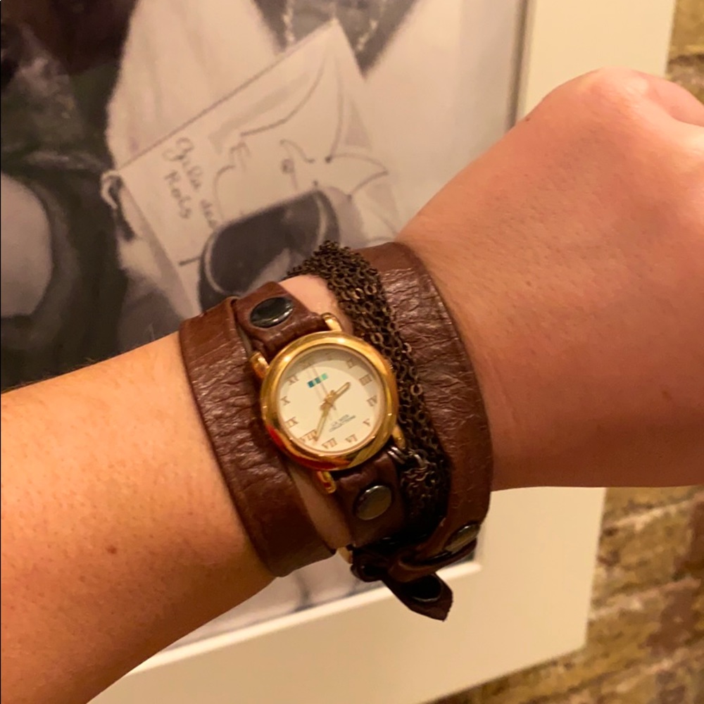 La Mer wrap around leather and chain watch